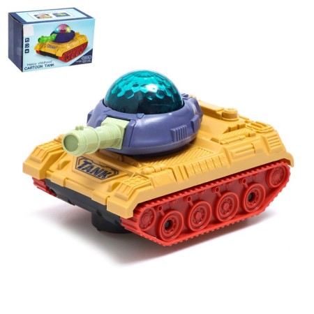 Army tank, light and sound, works from batteries, yellow color