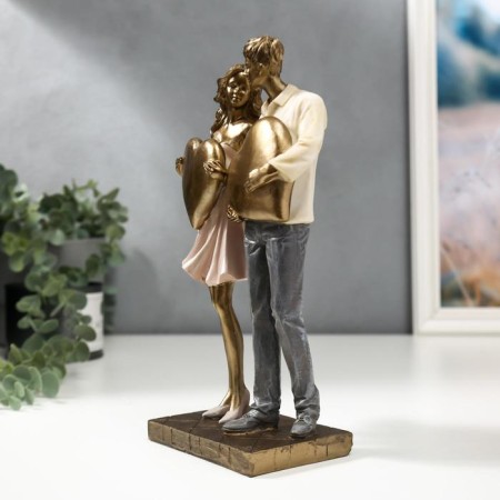 Polystone souvenir "Fighting a couple with hearts" 25.5x8.5x15 cm-2