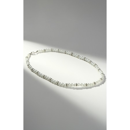 Pearl beads "Bride" with rhinestones, ball No. 4, white color, l = 43.5 cm-1