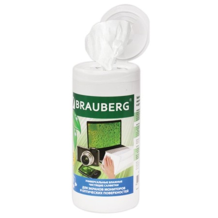 Brauberg cleaning napkins for monitors and optical surfaces, wet, in a tube 100 pieces-1