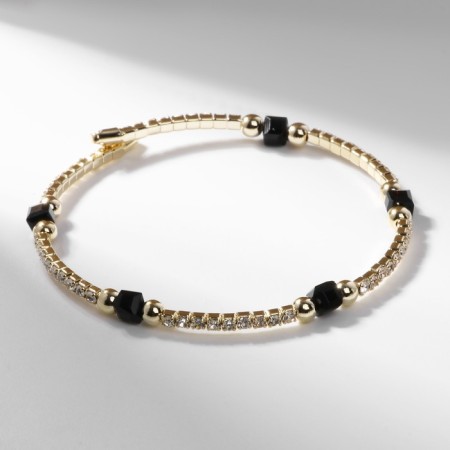 Bracelet with rhinestones "Noel" cubes, white-black color in gold-1