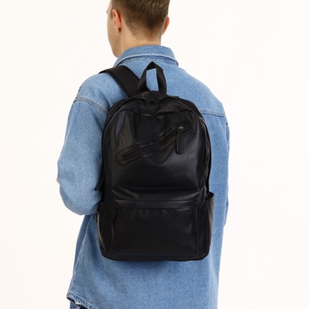 City backpack of artificial leather with lightning, 3 pockets, black color-1