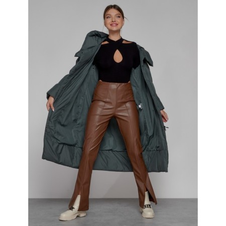 Coat insulated winter female, size 42, dark green color-12