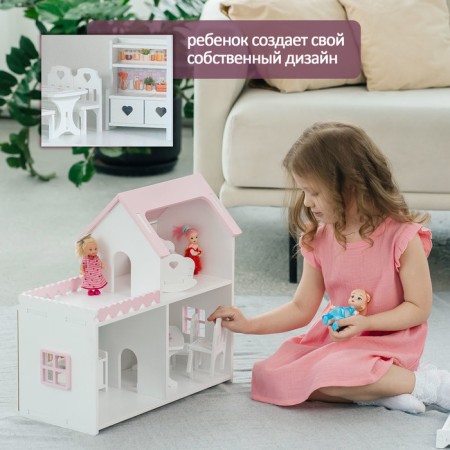 Puppet house "Mini", white-pink color-2