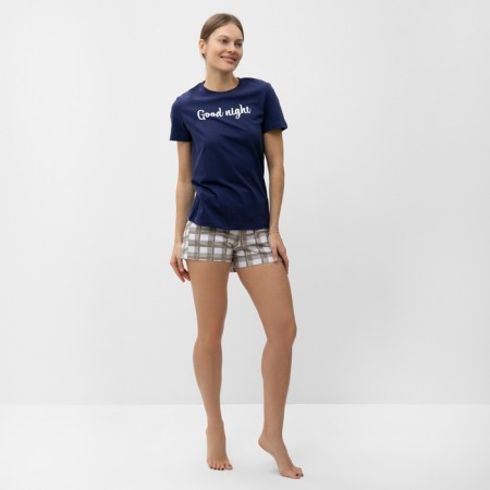 Homemade female set (T-shirt, shorts), dark blue color, size 52-1