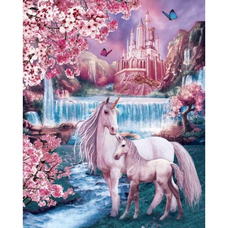 Diamond mosaic with a complete filling on the subframe "Fairytale unicorns", 40 x 50 cm-1