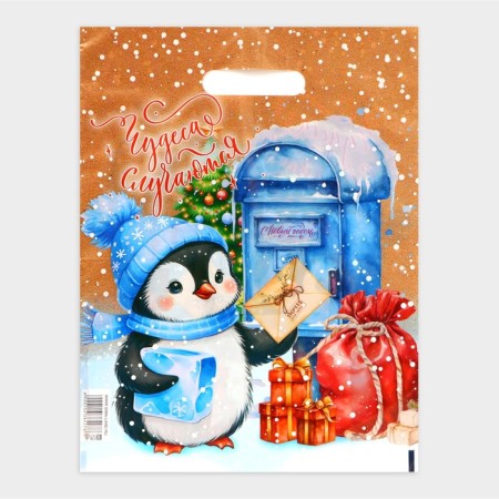 New Year. The Penguin Postman Package, plastic with a cut pen, 30 x 40 cm.-1