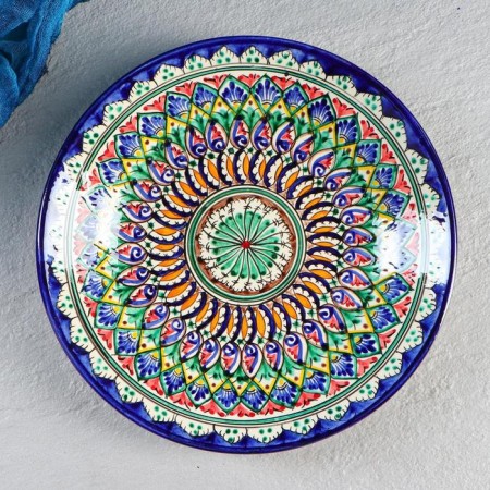 Plate of the Rishtan ceramics "Flowers", 26 cm, blue mix-7