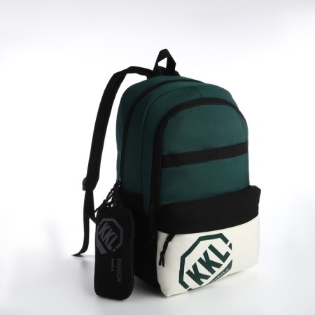 Young backpack from a lightning textile, 3 pockets, a bag, a suitcase holder, black/green color-4
