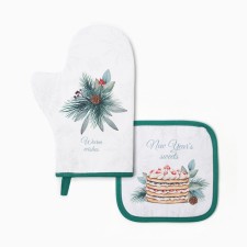 New Year. Set of kitchen Ethel Sweet Treat mittens 20x28cm, 19x19cm severity, 100%HL