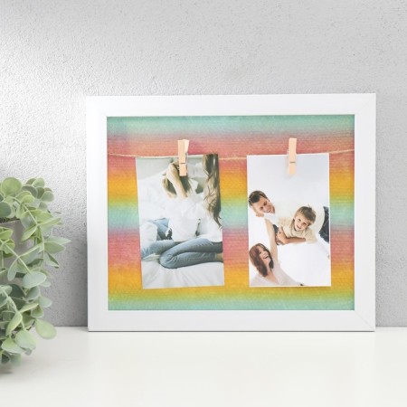 Photo frame plastic, textiles in 2 photos "Dawn" with clothespins, white 27.7x23 cm