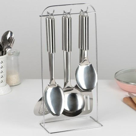 A set of kitchen supplies "metallic", 6 items, on a stand-1