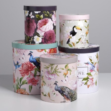 Set of boxes 5 in 1, gift packaging, Flowers, 13 x 14–19.5 x 22 cm