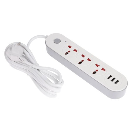 Extension cord Luazon Lighting, 3 sockets, 3 m, 10 A, 2200 W, 2x0.75 mm2, 3xUSB, with excavation, b-5