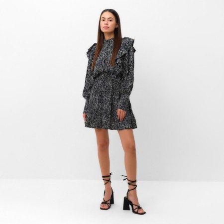 Women's dress with ruffles mist, size 50, black-1