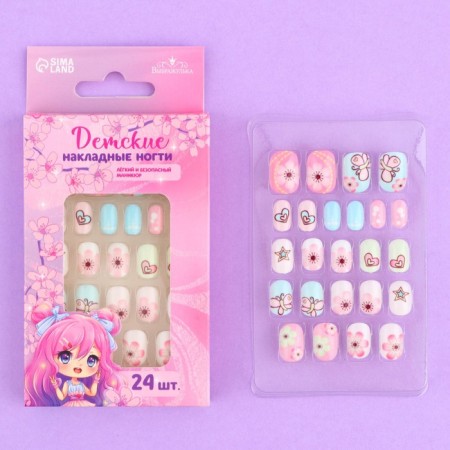 Children's false nails "flowers", 24 pcs-1