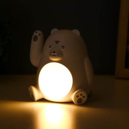 The nightlight "Mishka manki waves its paw" LED 6000K USB AKB white 11x9x11cm Risalux-2