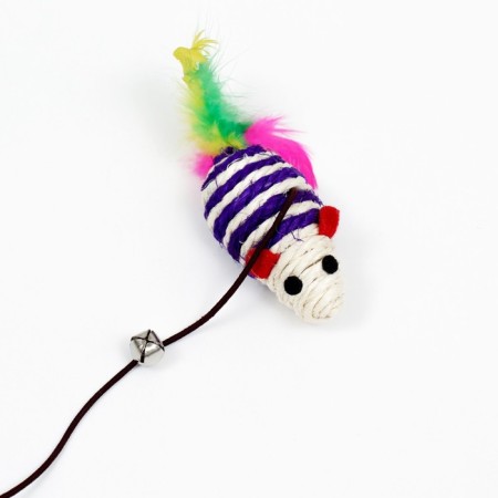 Teaser with mouse (7 cm) on a wooden stick, 40 cm, blue/white-1