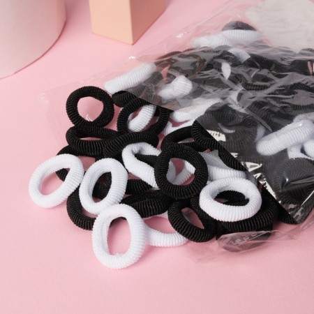 Hair elastic band "Mahrushka" (set 76 pcs) 3.5 cm, black white