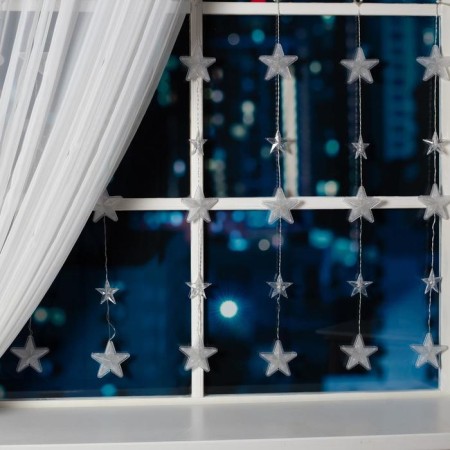 Garland "fringe" 2.4 × 0.9 m with nozzles "stars", IP20, transparent thread, 186 LED, glow blue, 8 modes, 220 V-3