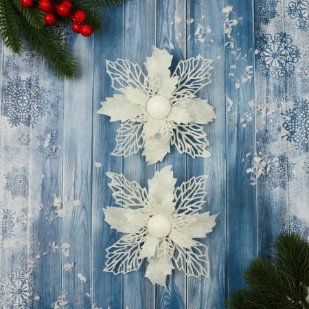 Jewelry decoration "Snow Flower" (set 2 pcs) 15 cm, white