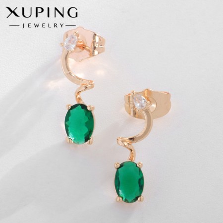 Earrings with rhinestones Xuping Universe, oval, green color in pink gold