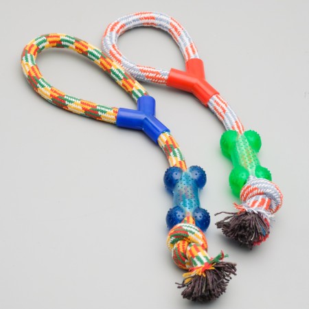 A training cable toy with a bone, up to 120 g, up to 40 cm, mix of flowers-4