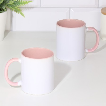Coraming mug of ceramic with a logo, white color, volume 320 ml, pink bottom