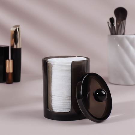 Organizer for cotton pads, with a lid, d = 7 × 11.5 cm, translucent/black color-2