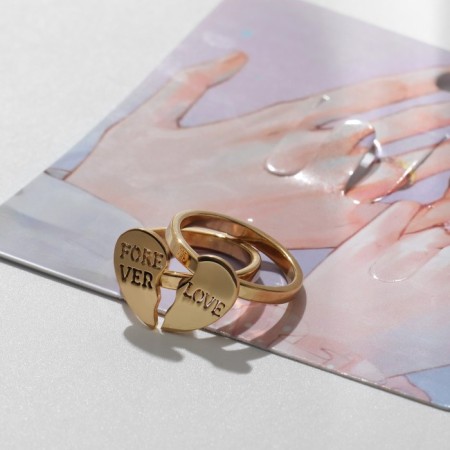 Set of rings 2 pieces "heart" half, color gold, 17 size-2