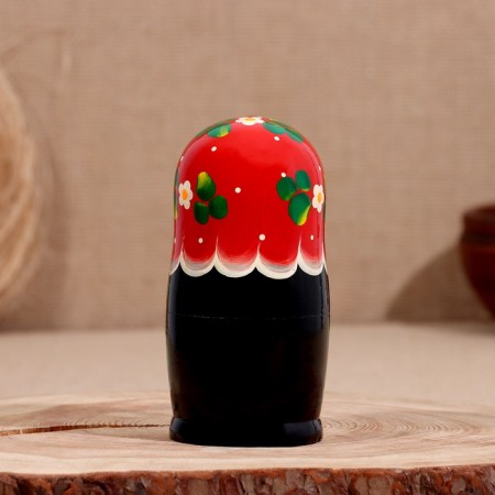 Matryoshka "Merry", red head, bottom black, 5-doll, 14 cm-3