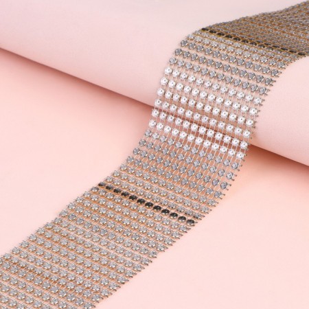 Ribbon with imitation of rhinestones, 6 cm, 1.5 m, gold color-1