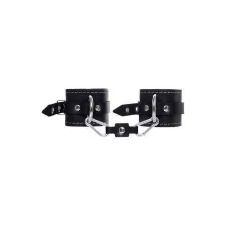 The handcuffs are two -layer with a white line Pecado BDSM, genuine leather, black-1