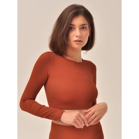 Crop female top in a rubber with a long sleeve Mirey Top Manica Lunga, size 44-46, color cinnamon