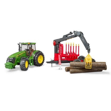 John Deere tractor, with a trailer and a manipulator, with 4 logs-3
