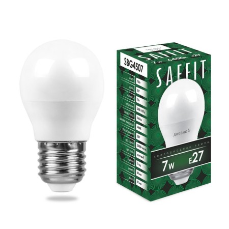 LED LED SAFFIT SBG4507, G45, E27, 7 W, 230 V, 6400 K, 560 lm, 220 °, 81 x 45 mm