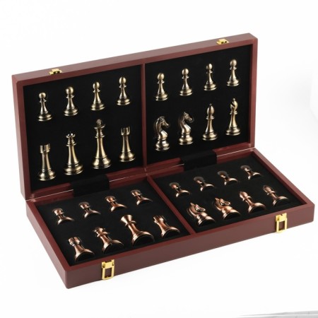 Chess souvenir, wooden board 53 x 53 cm, metal figures-3