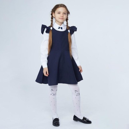 School sundress for girls, blue color, height 128