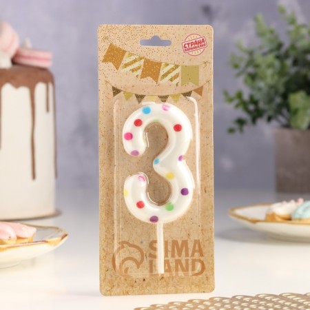 A candle in a cake for a birthday "Confetti", the number "3", a giant, 9 cm-1