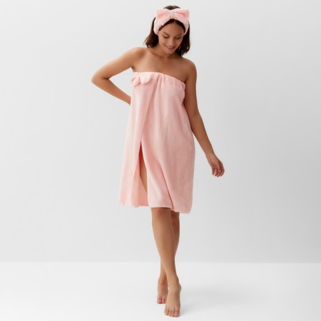 Set for the bath and bathroom Ethel "Bow", col. pink, towel- Pareo 75*120 cm+bandage-1