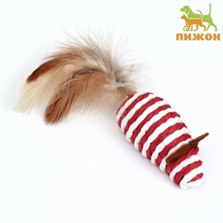 A toy for cats "Mouse-Greasure", 7 cm, white-red