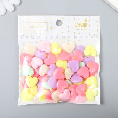 A set of beads for creativity plastic "Hearts - neon colors" set of 60 pcs 1.3x1.5x0.5 cm-3