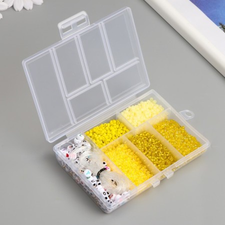 Glass 8/0 in the casket "Yellow" beads + thread 0.8 mm 5 m 12x8.4x2.2 cm