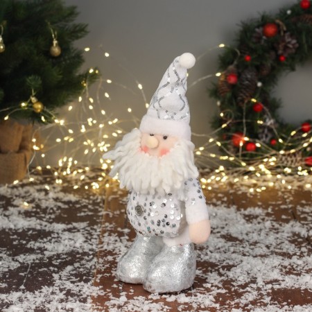 Soft toy "Santa Claus in a shiny cap" 36x19 cm, silver-white-3