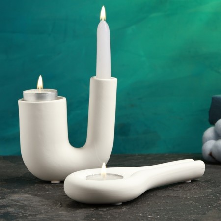Set of candlesticks "Kiell and Louis" White, 2pcs/5x11cm/18x2cm