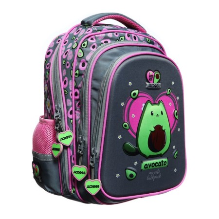 School backpack 40 x 33 x 15 cm, ergonomic back, Across 410, gray/pink ACR23-410-1-1