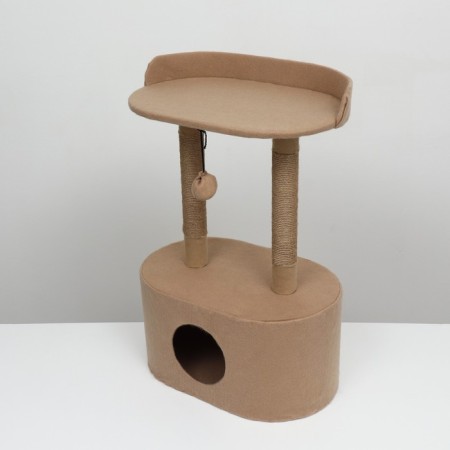 House for cats with a claw, with an oval shelf, 54 x 34 x 80 cm, felt, jute, brown-2