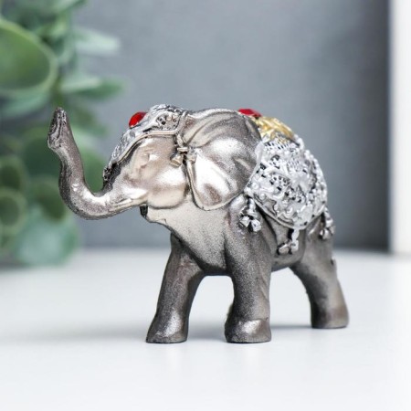 Souvenir Polystone "Elephant in the Golden Popone with Rubin" 5.5x8.5x3.2 cm-3