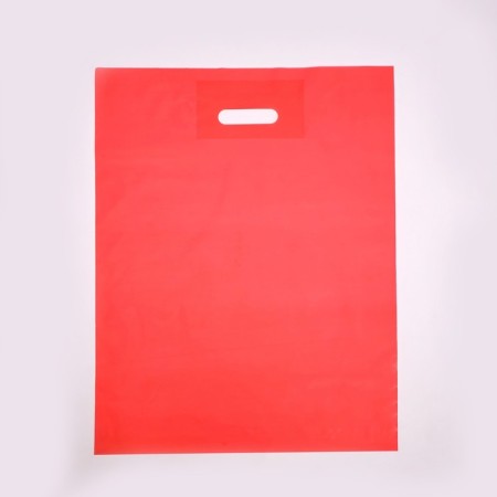 Polyethylene package with a cut handle, red 30-40 cm, 50 μm