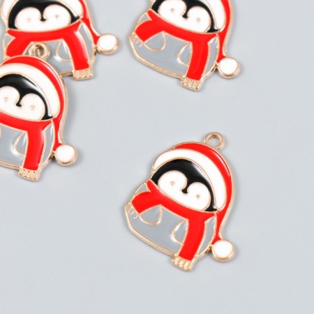 Decor for creativity metal, enamel "Penguin in the cap and scarf" Gold 2.4x2.8 cm